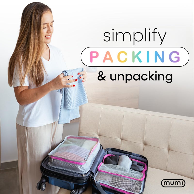 MUMI Packing Cubes - 5 Compression Packing Cubes for Travel, Luggage Organizer Bags for Suitcases, Carry-On, Duffle or Backpack â€“ Mesh, Waterproof Bags for Clothes, Kids & Travel Accessories - Orange - Image 2